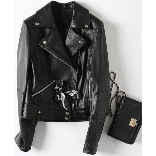 Genuine Leather Jacket Spring Autumn Jacket Women Real Goatskin Coat Female Korean Motorcycle Slim Jacket HQ18-CJX1810A YY351