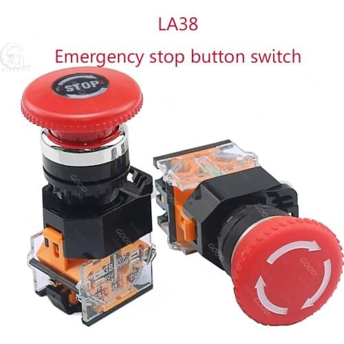 LA38-11ZS 22mm emergency stop switch button mushroom head self-locking button stop emergency power failure stop 1NO 1NO / 2NC