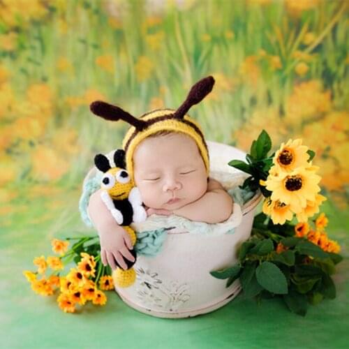 Cute bee Bonnet Knitted Newborn Hat Props Crochet Bee Toys Stuffed Animal Toy Baby Boy Girl Birthday Gift Newborn photo Props