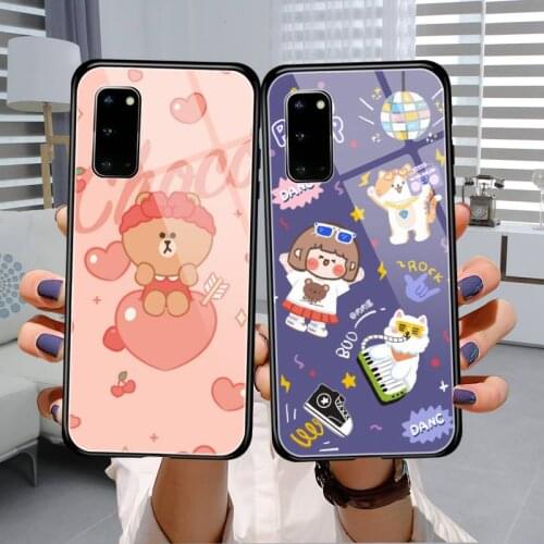 Cute cartoon background Phone Case Tempered Glass For Samsung S7 S8 S9 S10E S20 21 30 Plus ultra Note 8 9 10 Plus A7 2018