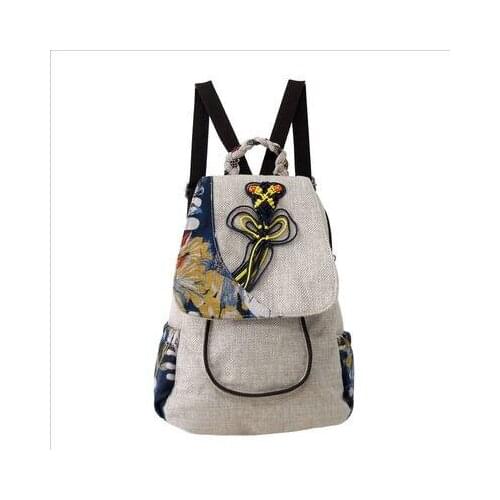 Fashion national string applique shopping backpacks women!Nice bohemian prints cover backrack All-match Casual canvas backruck