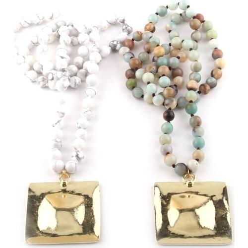 Fashion Bohemian Tribal Jewelry Stone Knotte long Knotted Metal Pendant Necklace