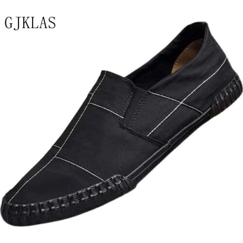 Men Classic Canvas Shoes Casual Sneakers Mens Lazy Shoes Moccasin Men Slip on Loafer Washed Denim Outdoor Casual Flat Loafers