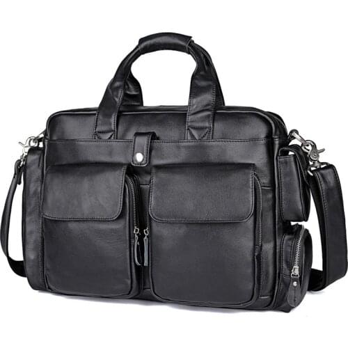 Nesitu High Quality Vintage Black Coffee Genuine Leather Mens Briefcase Portfolio 15.6'' 14'' Laptop Bag Messenger Bags M7219
