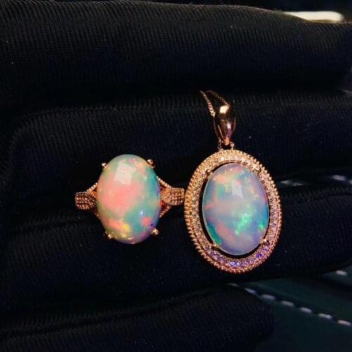 1100% High Quality Natural and Real Opal jewelry set Natural Real Opal 925 sterling silver 1pc pendant,1pc ring