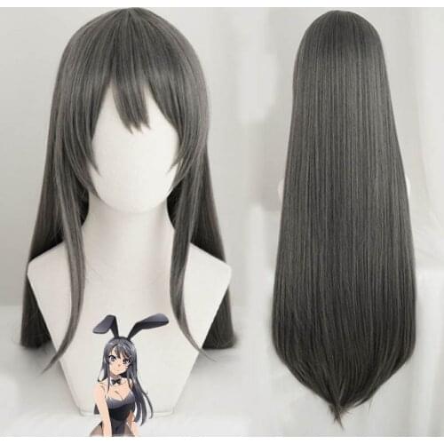 Rascal Does Not Dream Of Bunny Girl Senpai Sakurajima Mai Cosplay Wig Long Black Gray Heat Resistant Synthetic Hair Wigs +WigCap