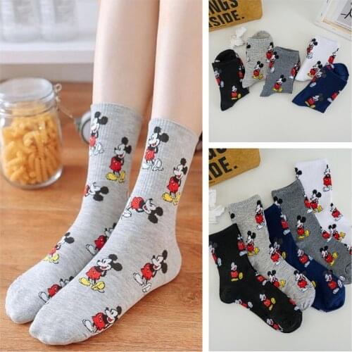 10 Pieces = 5 Pairs New Cartoon Womens Breathable Cotton Socks Cute Disney Mickey Mouse Animal Pattern Girl Sock Female Socks