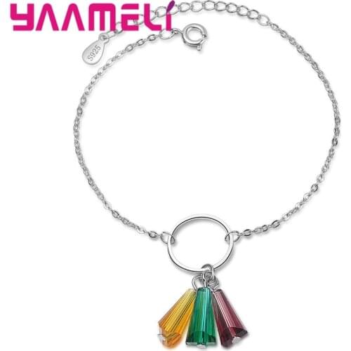 New Ethnic Bohemia Style Women Fashion Bracelets Bangles 925 Sterling Silver Colorful Geometric Cubic Zircon Bracelets