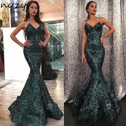 NYZY P20 Mermaid Prom Dress Long Dark Green Sequin Gown Formal Dress Party Dress vestido longo