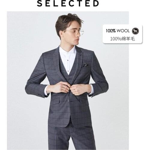 SELECTED Mens Regular Fit 100% Wool Plaid Business Casual Blazer T|41935Z501