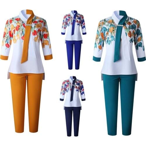 Featured Cross-Lace Two-Piece Suit African Plus Size Womens Blouse + Trousers With Fashionable Printed Elegant Suit Spring 2021