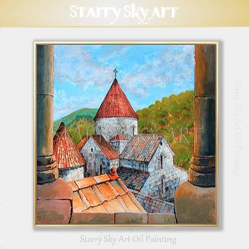 Artist Hand-painted High Quality Armenia Building Oil Painting on Canvas Beautiful Armenia Castle Oil Painting for Decoration