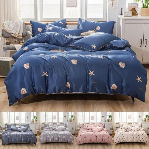 Silk King Size Bedding Set Queen Bed Comfortable Cute Pattern Bedroom Gold Bedding Set Duvet Cover Kawaii Bed Sheet Set Home