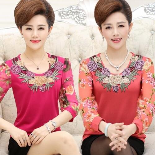 Chiffon Long Sleeve Women T-shirt Tops 2021 Spring New Fashion Big Size Mother Clothing Tee Shirt Femme Camisetas Mujer