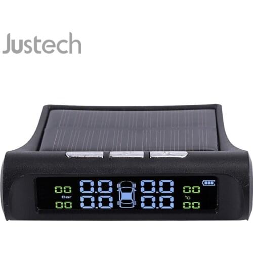 Justech Solar Power Auto TPMS Tire Pressure LCD Monitor System For Car Commercial Off-road Vehicle Van SUV 5V Wireless 4 Sensor