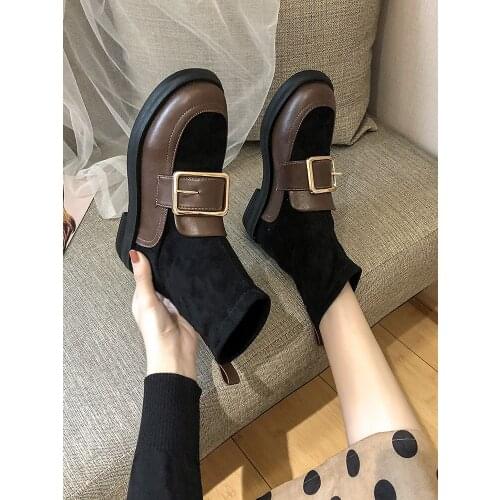 Flat-Bottomed Comfortable Womens Martin Boots Spring And Autumn Hot Sale Korean Style Metal Decorative Short-Tube Single Boots