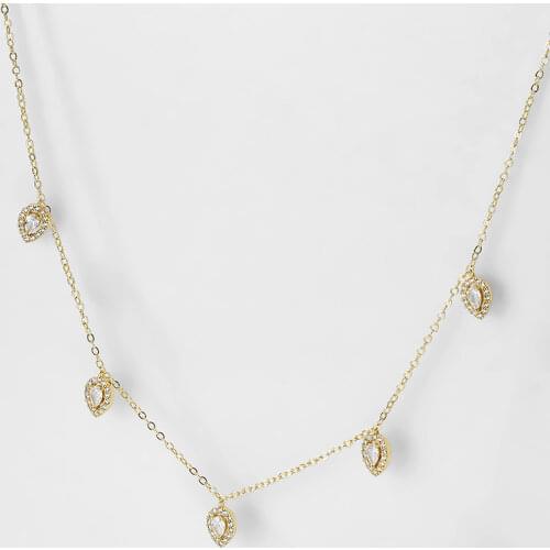 Uilz CZ Mirco Pave Tear Drop Flowers and Stars Charm Choker Necklace with Rose Gold Color Filled Women Wedding