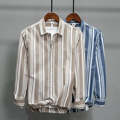 High Quality 100% Cotton Mens Shirts Mens Coat Blusa Masculina Leisure Long Sleeve Striped Shirt Camisa Hombre Blouse Men Dress