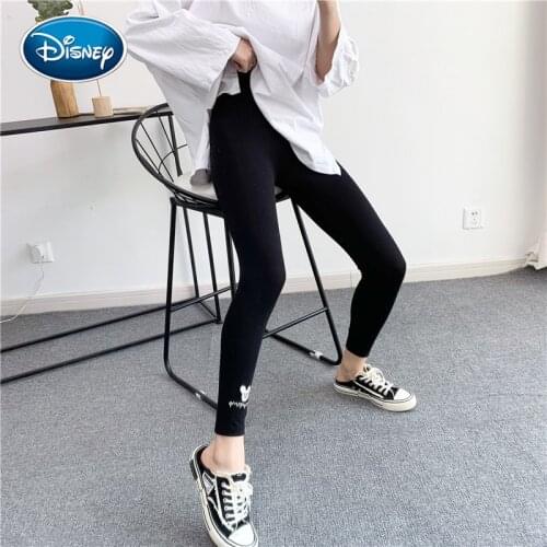 Womens Mickey cartoon letter embroidered leggings Womens stretch cotton feet pants Slim nine-point leggings