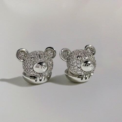 VSnow Statement Gold Silver Color Little Bear Stud Earring for Women Girls Charming Metallic Cubic Zirconia Earring Jewelry Hot