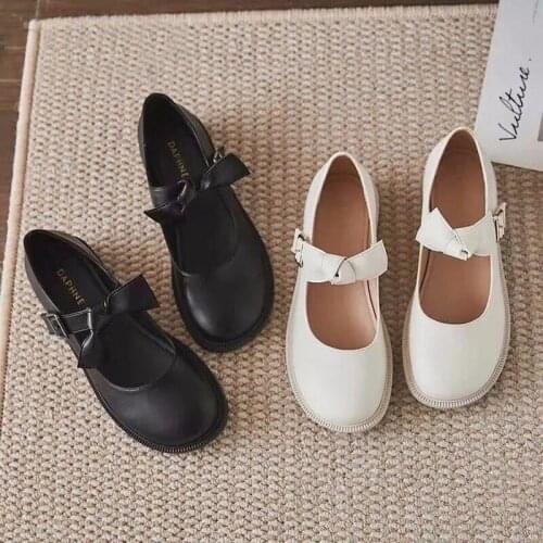 Thick Heel Gentle Woman Shoes 2021 New Summer Fall Medium Heel Mary Jane Single Shoes for Women Fairy Small Leather Shoe Female