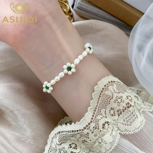 ASHIQI Natural Freshwater Pearl Small Flower Bracelet 925 Sterling Silver Womens Jewelry 2021 New