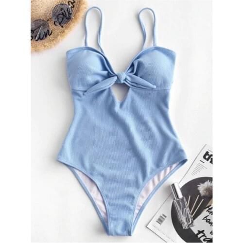 Swimwear Women Front Tie Push Up Padded One Piece Swimsuit Deep V Neck Bathers Bathing Suit Backless Swimming Suit Monokini