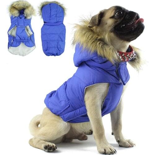 Winter Warm Dog Clothes Small Medium Dogs Fur Collar Hooded Dog Coat Windproof Pet Jacket for Chihuahua Yorkies