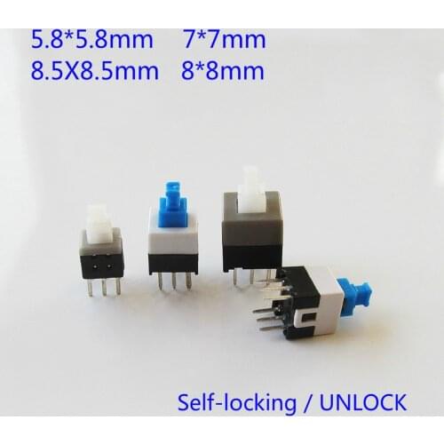 10PCS/LOT 5.8x5.8 7x7 8x8 8.5x8.5mm Self Locking / UNlock Push Tactile Power Micro Switch 6 Pin Button Switches
