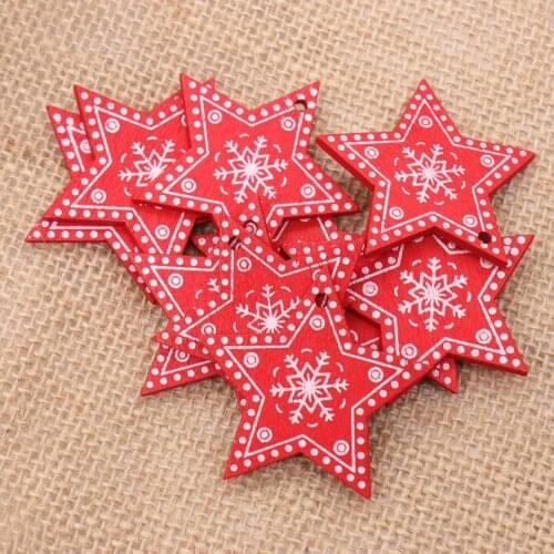 10PCS/Lot DIY Christmas Tree/Heart/Star Wooden Pendants Ornaments White&Red For Home Tree Ornaments Kids Gifts Decorations