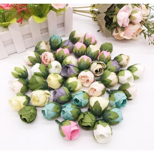 20pcs 2cm Artificial Rose Bud Small Silk Flower Tea Bud Head For Wedding Home Party Decoration DIY Wreath Scrapbooking Crafts