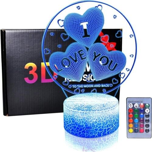 I Love You 3D Night Light Valentines Day Gift Bedside LED Lamp With 16 Color Changing Mode Touch Remote Control For Women Girls