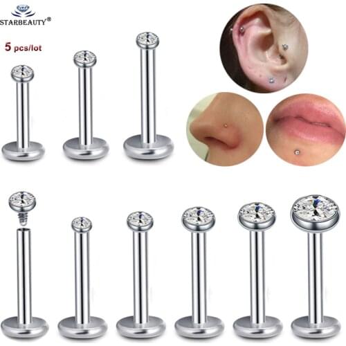 5 pcs/lot 1.5~4mm Gem 16G 6/8/10mm Bar Nose Ring Stud Helix Piercing Oreja Labret Lip Ring Ear Piercing Tragus Earrings Jewelry