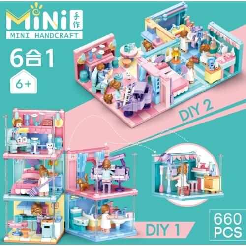 660pcs SLuban Building Blocks 0757 Childrens Bedroom Model Mini Hand-made 6 In 1 Room Play House Toy Gifts