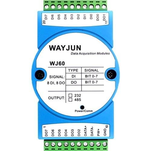 8-way DI 8-way DO switch to RS485/232 remote I/O module MODBUS dry contact PNP WJ60
