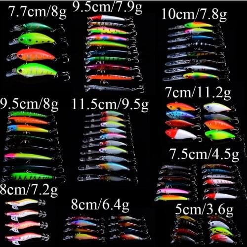 80pcs Mixed 10 Models Artificial High Quality Bait Fishing Lure Minnow VIB Popper Carp Fishing Tackle