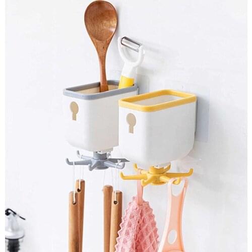 BalleenShiny Multifunctional Strong Seamless Wall Adhesive Hanger for Household Kitchen Punch-free Rotating Hook Wall Hanging