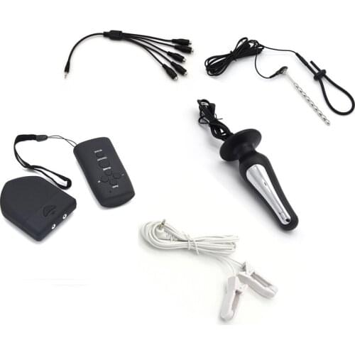 Wireless Remote Control Electric Shock Host Double Output Anal Plug Nipple Clamps Cathter Sounds Electro Butt Plug Sex Toys
