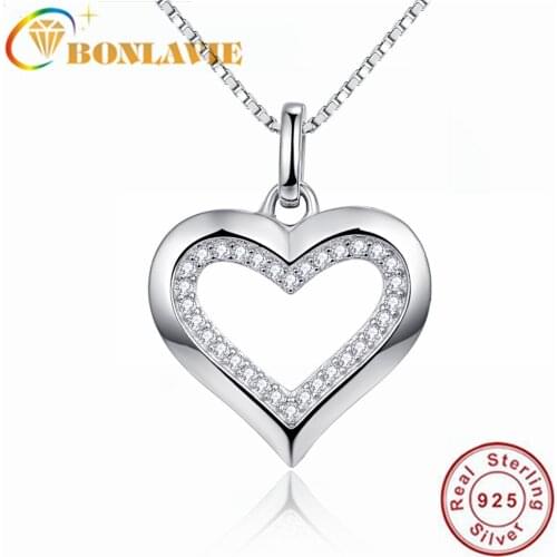BONLAVIE 925 Sterling Silver Heart-shaped Diamond Necklace for Women Wedding and Engagement Gift Fine Jewelry