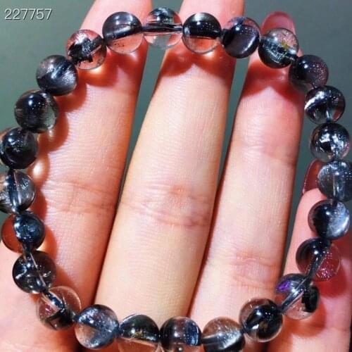Natural Brookite Platinum Silver Rutilated Quartz Bracelet 7mm Crystal Clear Round Beads Woman Man Gift Certificate AAAAA