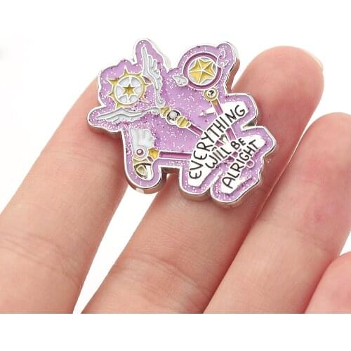 Everything Will Be Alright Enamel Pin Card Captor Sakura Invincible Spell Brooch Magic Wand Badge Beautiful Inspirational Brooch