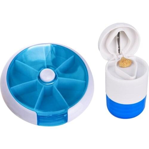 US STOCKS 7 Days Weekly Pill Case and Powder Tablet Grinder /Medicine Dispenser Drug Organizer Powder Pill Cutter Splitter Box
