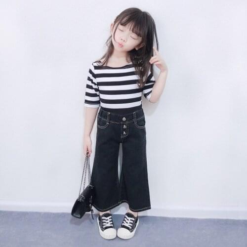 Girls' Black Cropped Flared Trousers Jeans High Waist Pants Toddler Girl Fall Clothes 2021 Korean Baby Clothes Baby Girl Pants