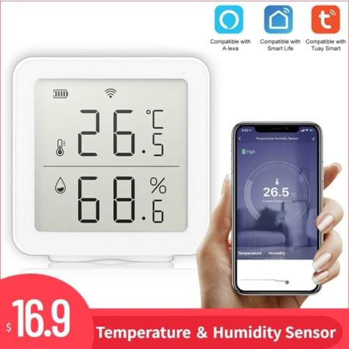 Tuya WIFI Temperature And Humidity Sensor Indoor Hygrometer Thermometer With LCD Display Support Alexa Google Home