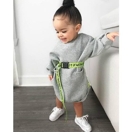 Children Dresses Toddler Kid Baby Girl Clothes Long Sleeve Gray Dress Pullover Autumn Spring Casual Dress