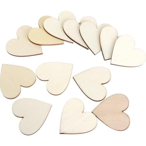 50pcs 50-150mm Wooden Heart Blank Unfinished Wood Slices Discs Cutout Pieces DIY Crafts Projects for Wedding Party Home Decor