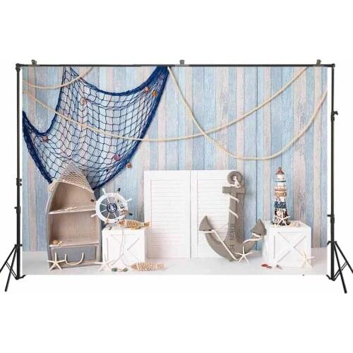 Nautical Theme Photography Backdrop Baby Boy Cake Smash Portrait Background Anchor Rudder Helm Beacon Decors Studio Photo Poster