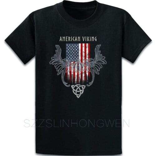 American Viking Usa Flag Celticer Northern Roots T Shirt Gift Standard Spring Building O-Neck Basic Solid Printed Cotton Shirt