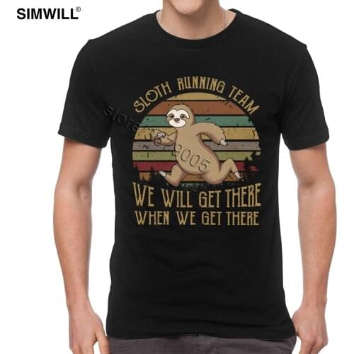Retro Sloth Running Team T-Shirt Men Print Short Sleeve Cotton Tees Streetwear sloth lovers T shirt Funny Lazy Animal Tshirt