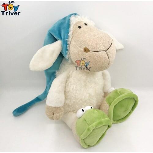 Kawaii Sheep with Blue Cap Stuffed Animals Doll Plush Toy Triver Children Baby Kids Boy Girl Birthday Gift Decorations Drop Ship